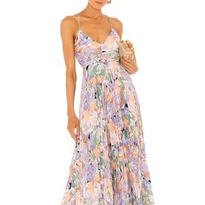 Astr Pink and Purple Pleated Maxi Dress for Wedding Guest